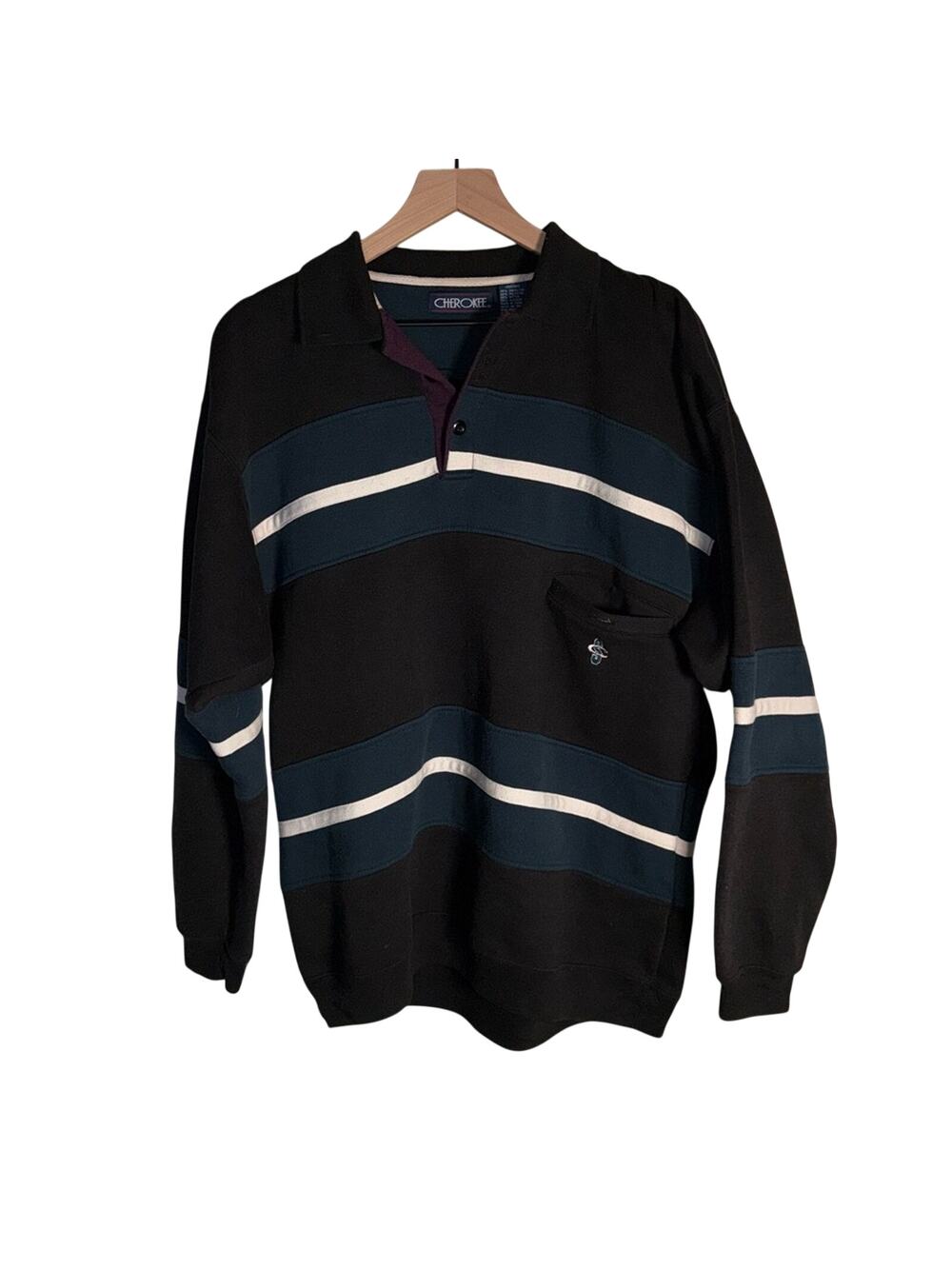 VINTAGE CHEROKEE rugby grandpa style collated retro cotton sweatshirt M